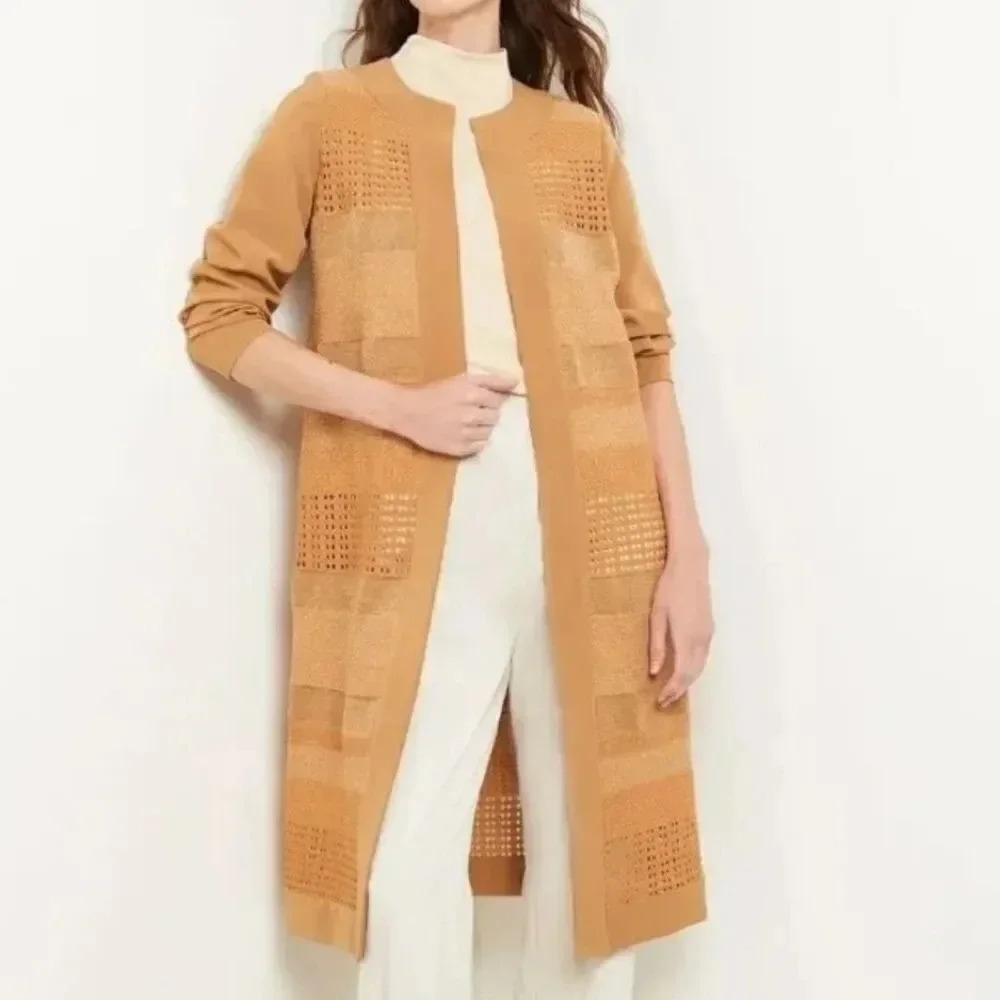 New $498 Misook Heritage Fit Sand Brown Loose Knit Cardigan Sweater Size 2X
